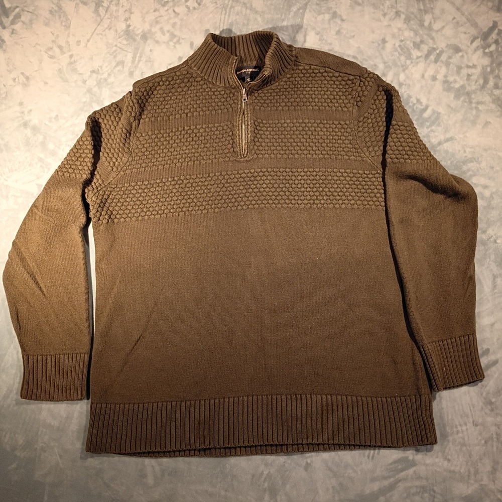 Banana Republic Mens XL Brown Cotton‎ Quarter Zip Textured Popcorn Knit Sweater